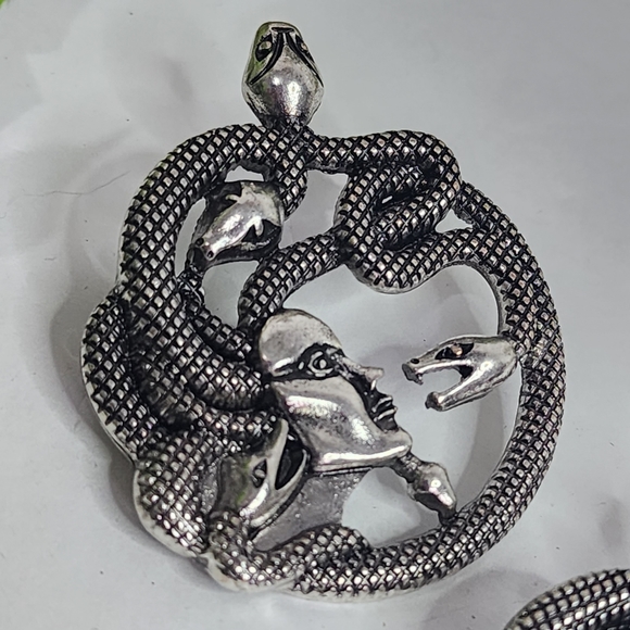 Unique Silver Medusa with Snake Statement Earrings - Picture 3 of 6